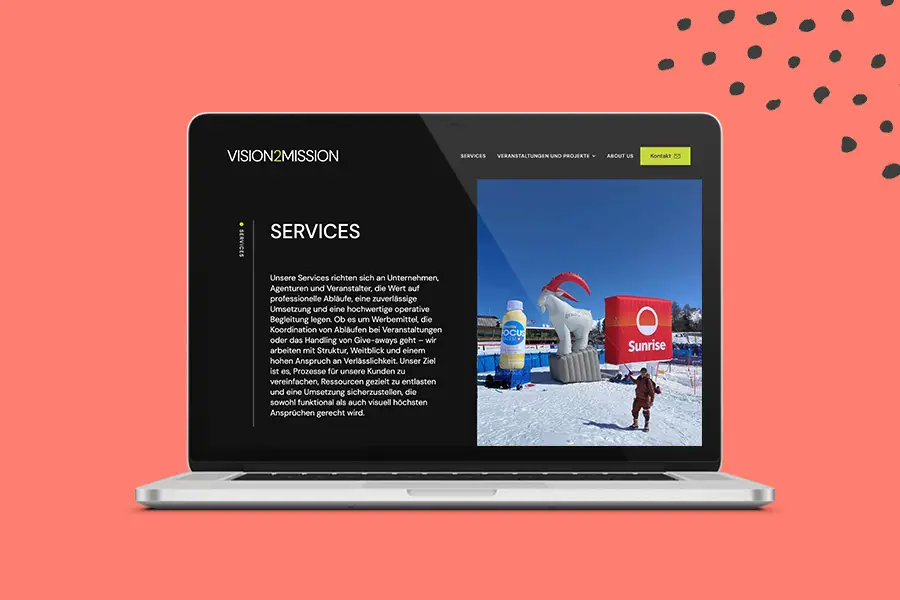 Vision 2 Mission Website &Uuml;berblick